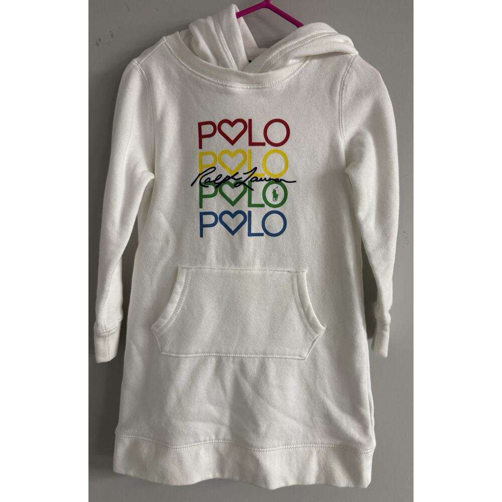 Polo Ralph Lauren White Hooded Sweatshirt Dress Heart Logo sz 4T